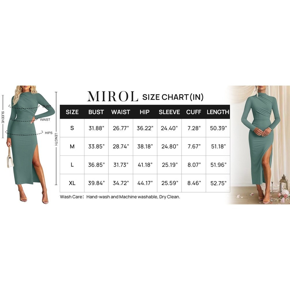 MIROL Women's MEDIUM long sleeve black Maxi dress Mock Neck Slit Business Casual - Picture 6 of 6